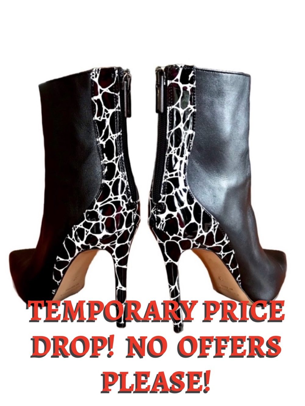 IDENTITA BLACK & WHITE ANIMAL PRINT BACK "CANDICE" STILETTO HEEL BOOTS (37)